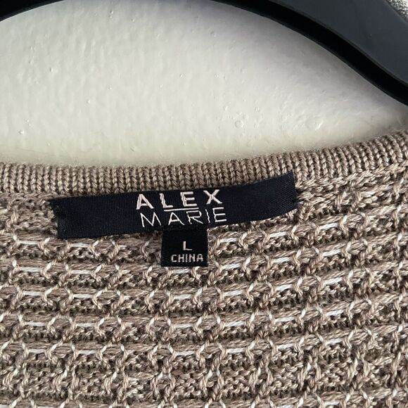 Alex Marie Brown Cardigan L Wool Sweater Flower Button White Grid Long Sleeve - Picture 10 of 12